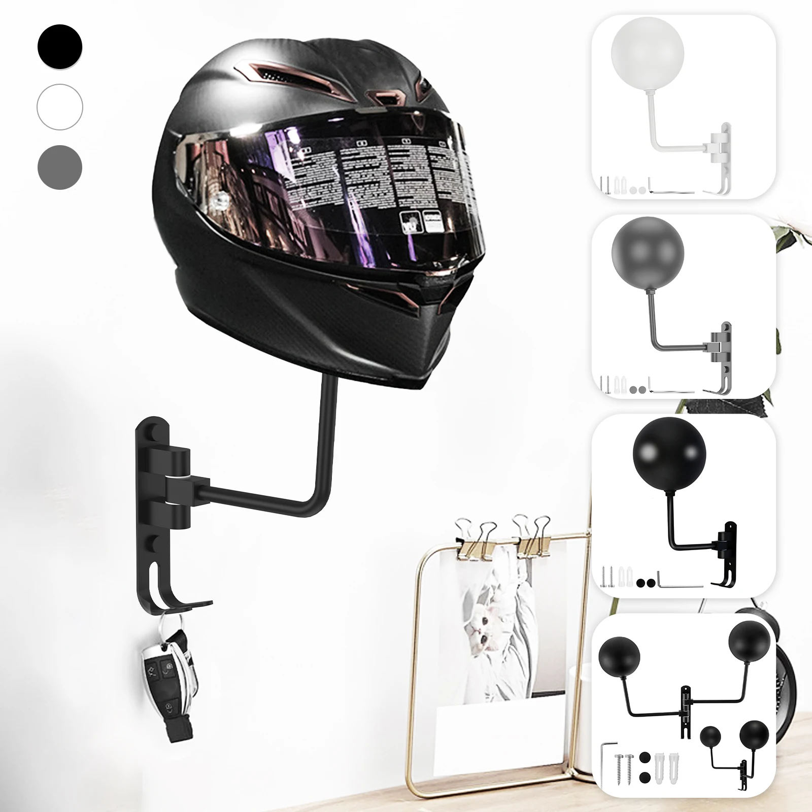 New Motorcycle Helmet Holder Wall Mount 180° Rotation Helmet Hanger