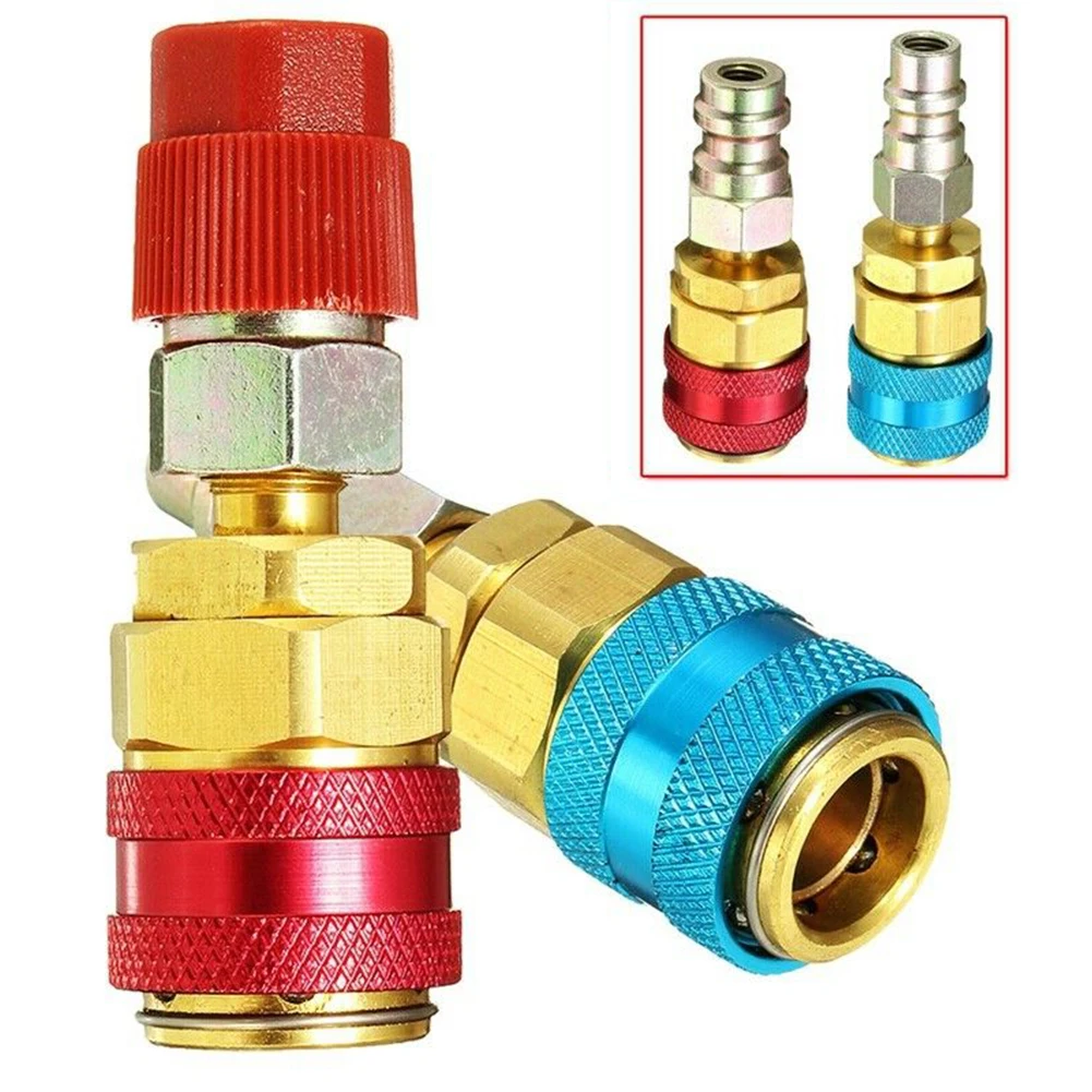 

2pcs Car A/C Air Condition Low High R134 Quick Coupler Extension Adapters Blue Red Quick Coupler With Cap