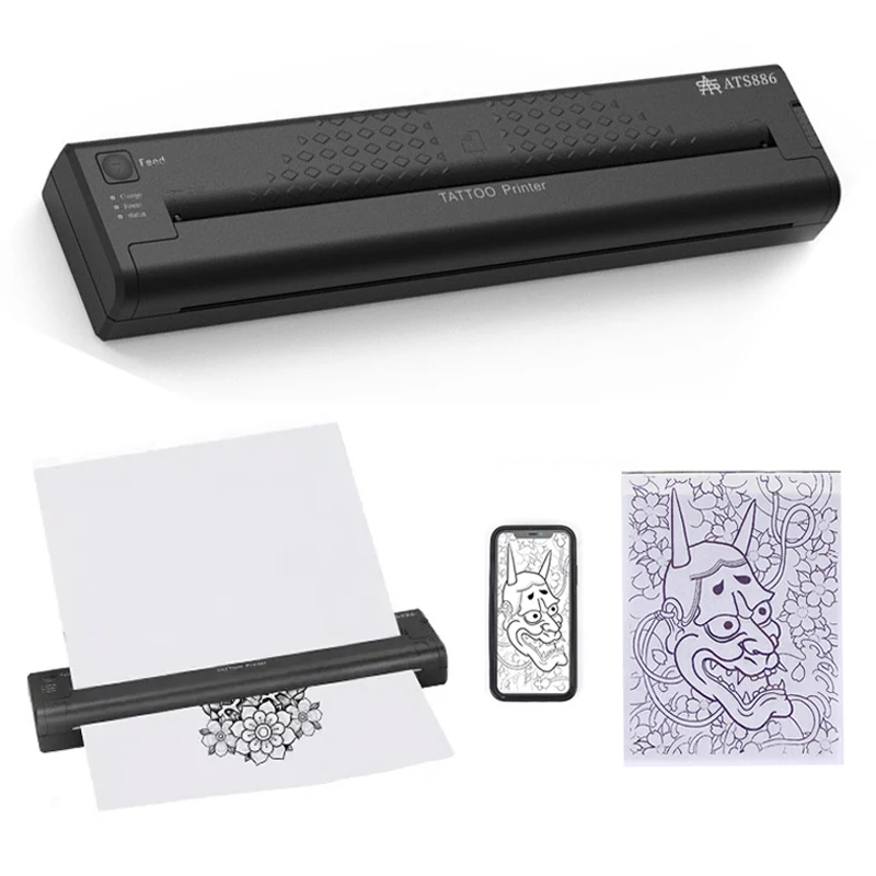 Veco Chajor Tragbarer Tattoo Drucker - Bluetooth Tattoo Transfer Drucker Mit 20 Blatt Papier