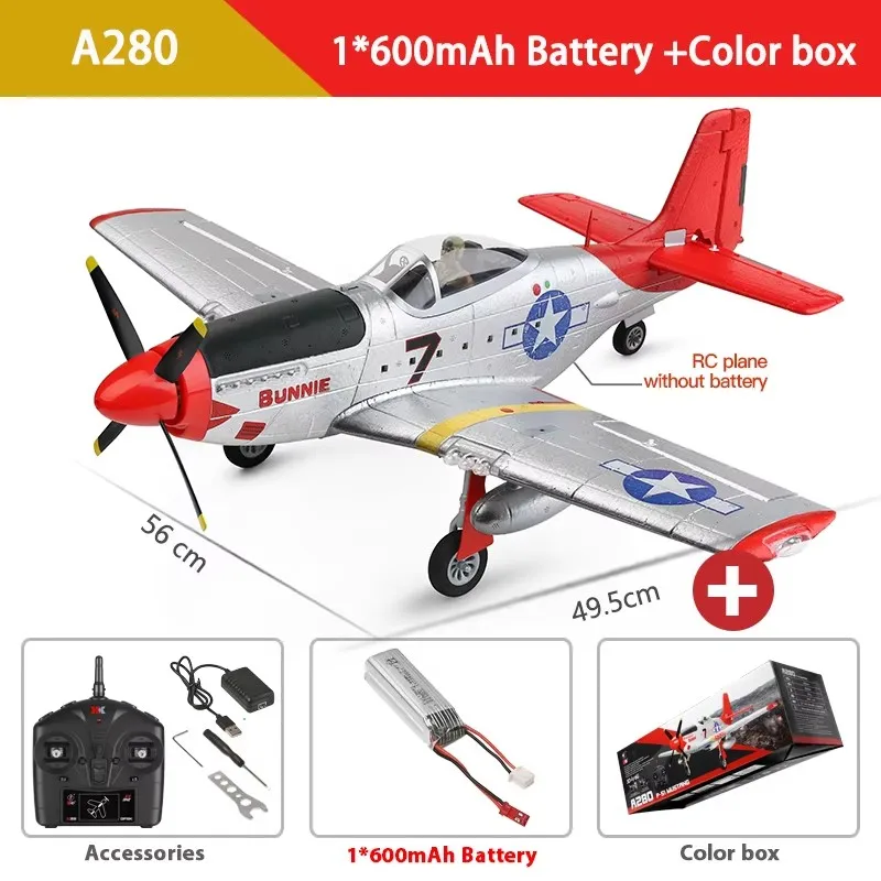 WLtoys XK A280 Avion RC P51 2.4G 4CH 3D/6G Moteur Brushless LED