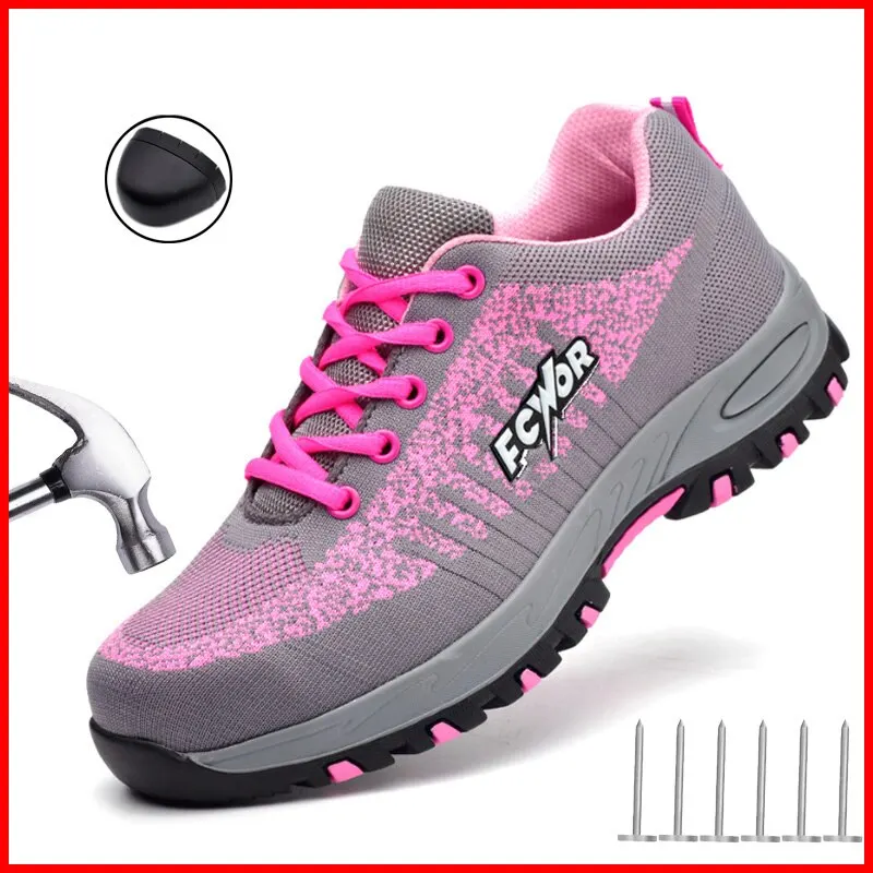 Damen-Sicherheit Schuhe, Rosa Stilvolle Sportschuhe, Stahlkopf Schuhe, Muslimunzerbrechlich, Anti-Sfondamento E Pugnalata