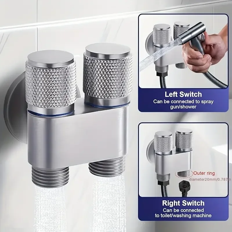 Dual Control Valve with Bidet Sprayer - Heavy-Duty 304 Stainless Steel Construction, 1-in-2-Out Dual Control System