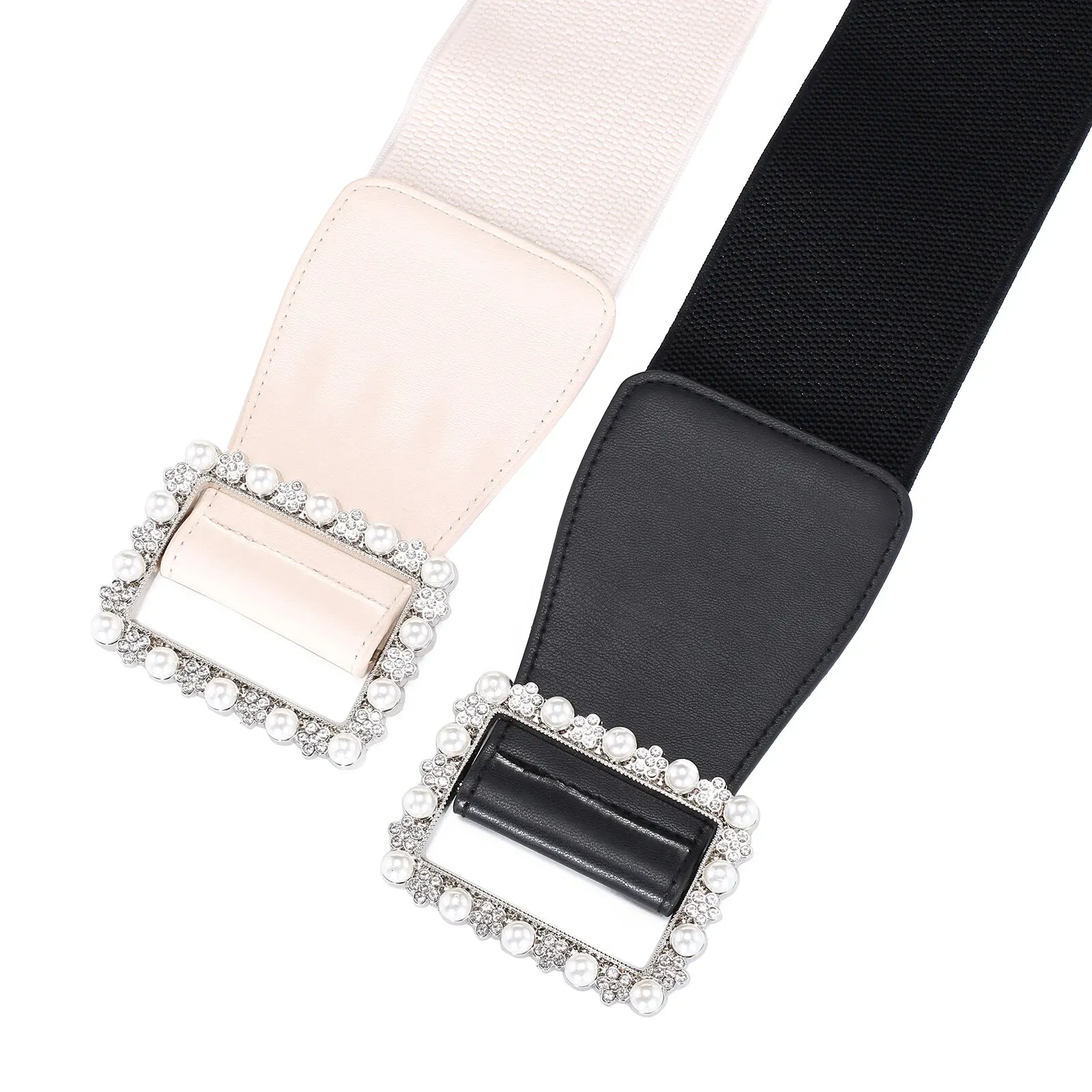 1pc Women's Belt Fashionable Pearl Buckle Shaping Belt Versatile Elastic Elastic Belt Pu Leather Wide Waist Seal With Dress Coat