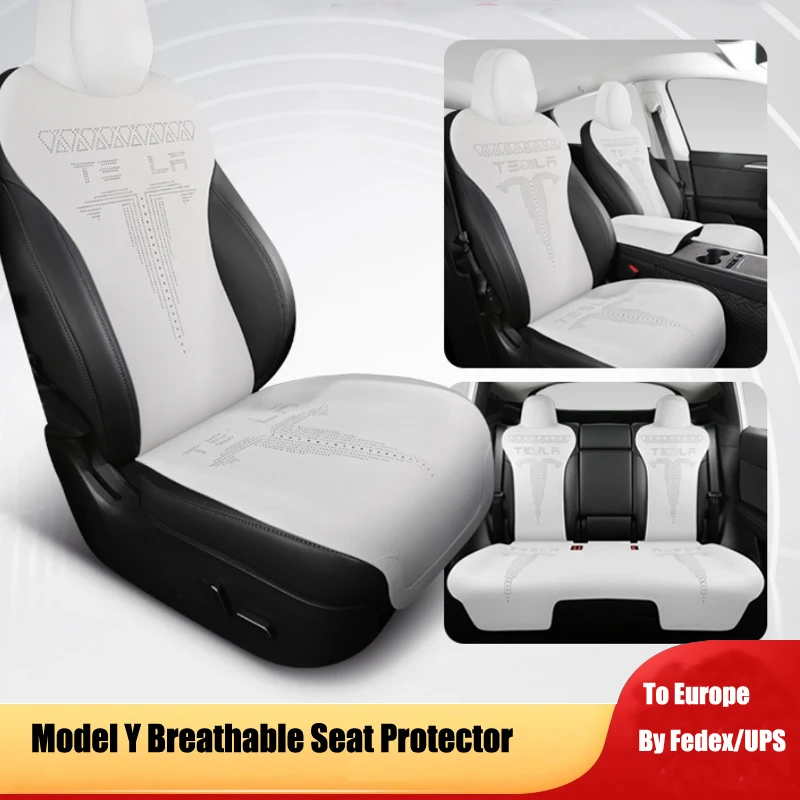 

For Tesla Model Y 2023-2020 Car Seat Covers All Season Breathable Suede Seat Protector Cushion with Armrest Pad 5-Seater Model Y