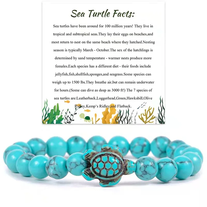 

Sea Turtle Elastic Bracelets Pink Crystal Turquoise Natural Stone Beads Bracelets For Women Men Charm Jewelry Boho Beach Gifts