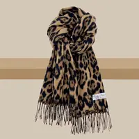 Vintage Leopard Tassels Shawl Imitation Cashmere Thickened Winter Warm Scarf Windproof Foulard Pashmina Hijabs for Women Man 2