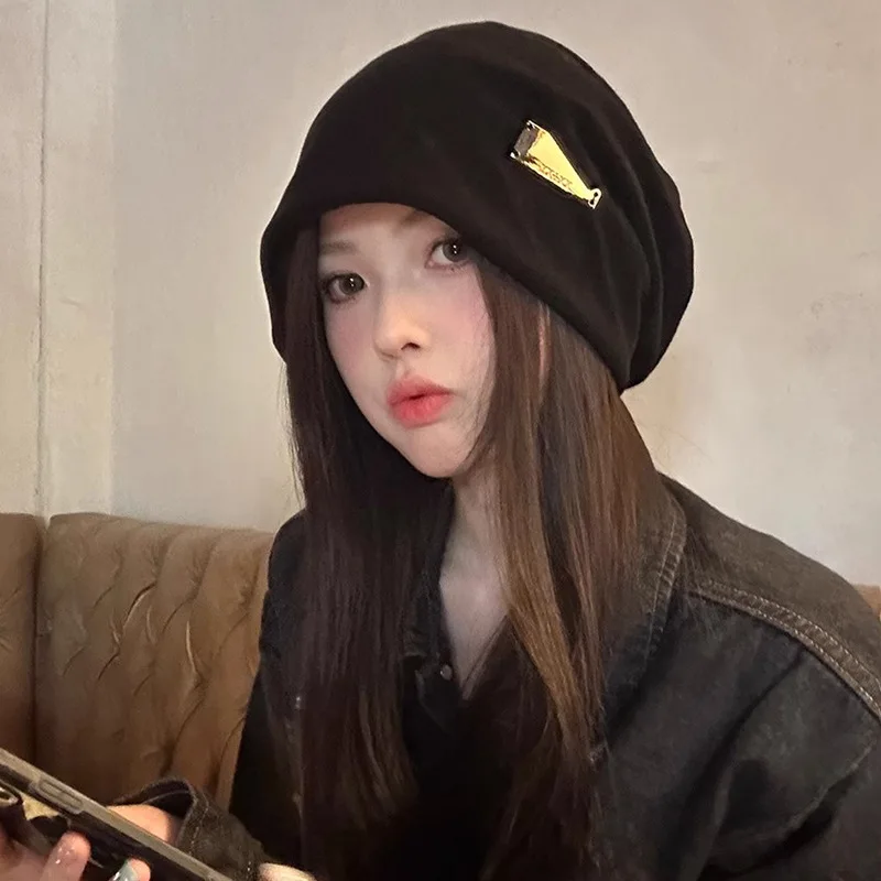 

New Korean Baggy Slouchy Beanies for Women Hip Hop Pile Hat Autumn Winter Warm Headgear Cap Fashion Solid Color Skullies Bonnet