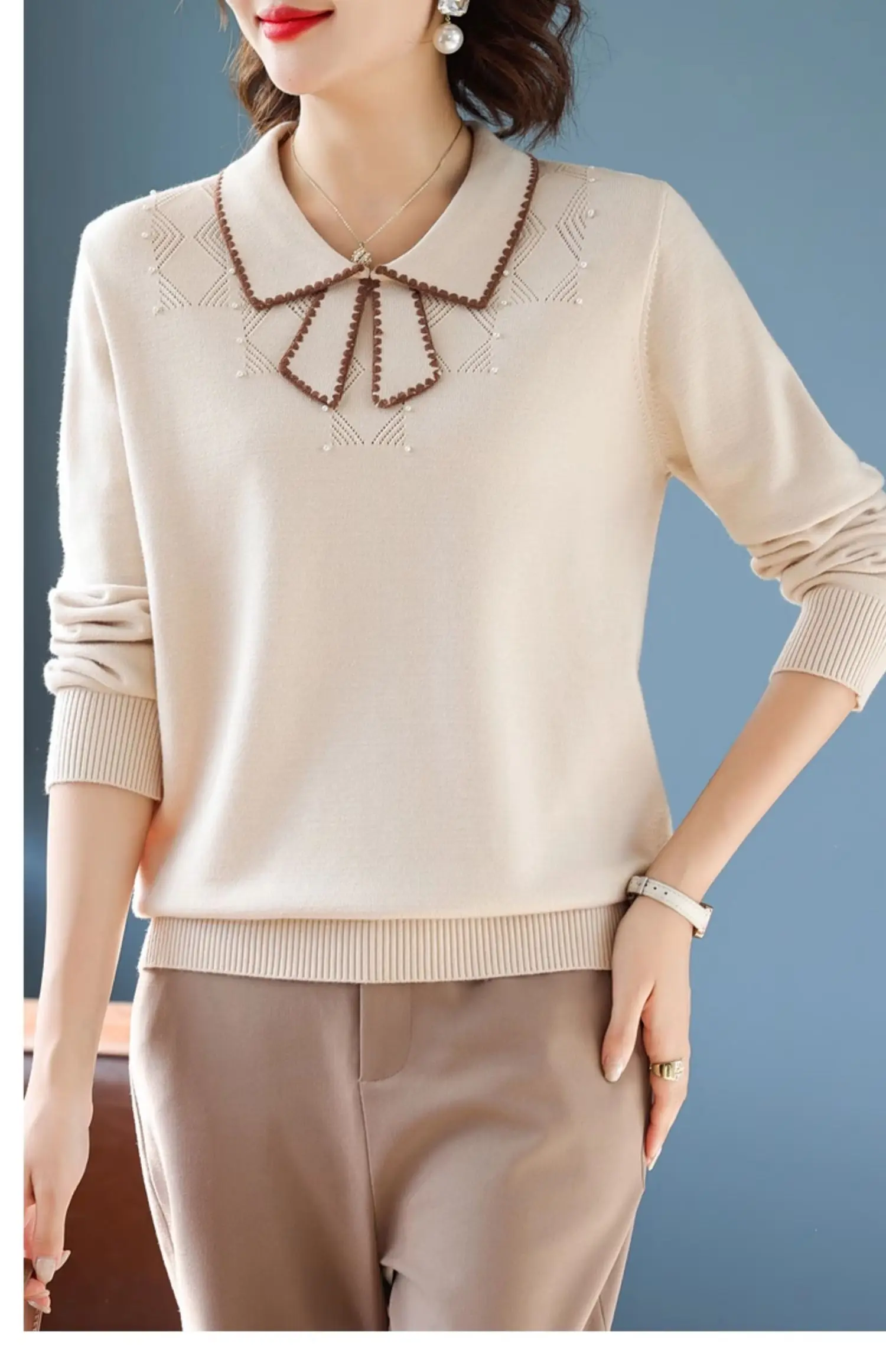 Cozy Knit Bow Neck Sweater for Autumn
