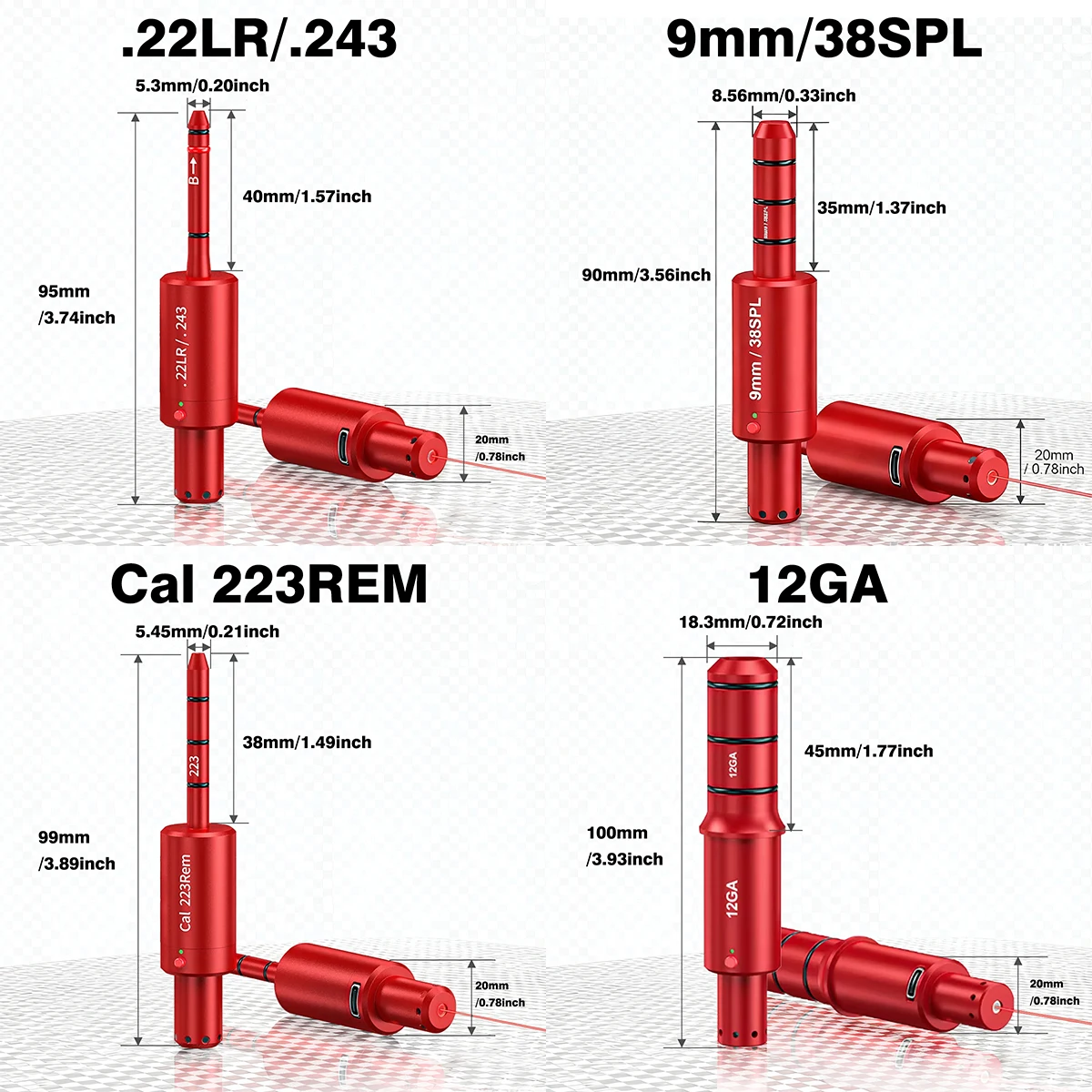Red Dot Laser Sight Tactical 9mm Red Dot Laser Bore Sight 22LR 12GA 7.62mm Voice Controlled Laser Training Bullet 9mm Dry Fire Trainer Cartridge