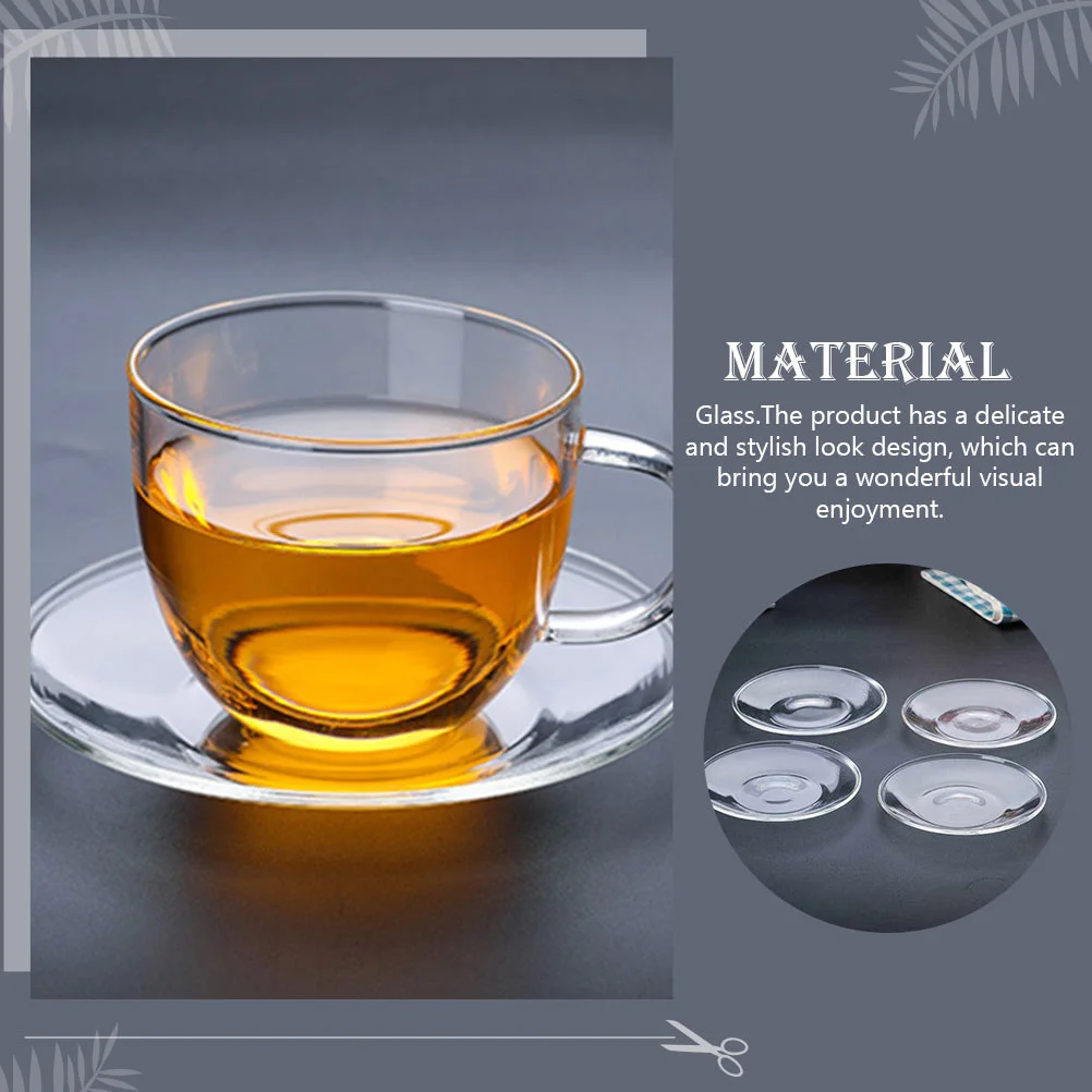 Decorative Tea Saucers Glass Tea Plates Round Coffee Plate Teacup Saucers 4Pcs tea cup