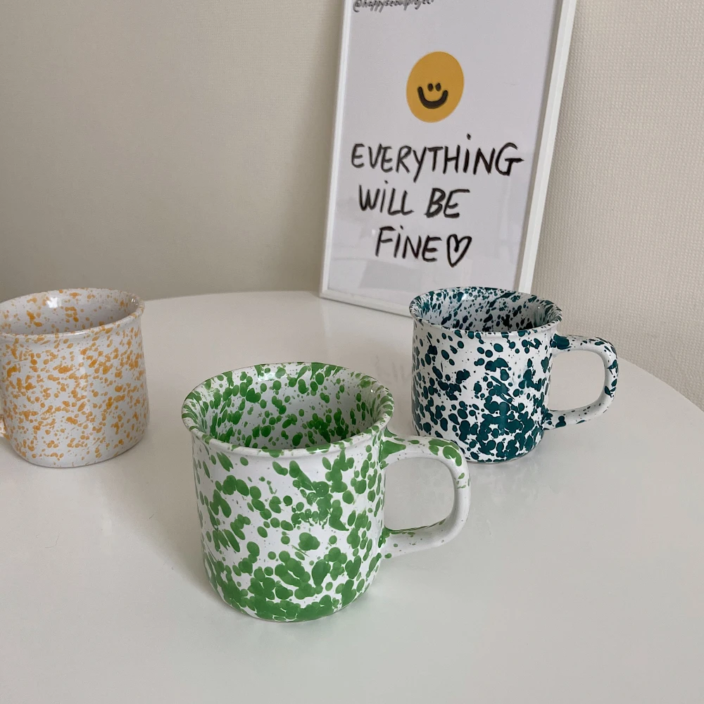 Korean Sle Cerc Coffee Cup Splaed Ink Design Underglaze  Dot Pattern Mark Cup for Adults Fre Sle Juices Water