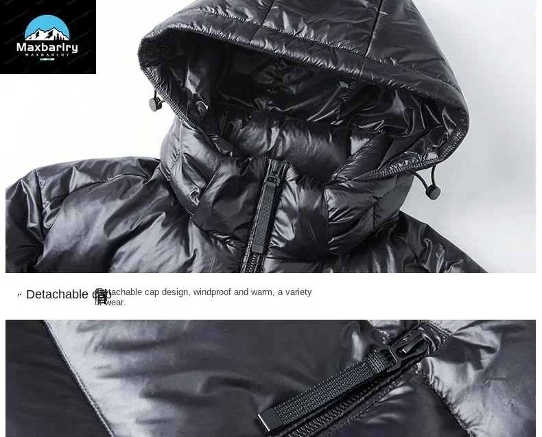 Padded Men's Luxury Down Jacket Hooded Windproof Warm Strap Parka Coat Upholstered Men's Winter Goose Down Clothing New M-5XL