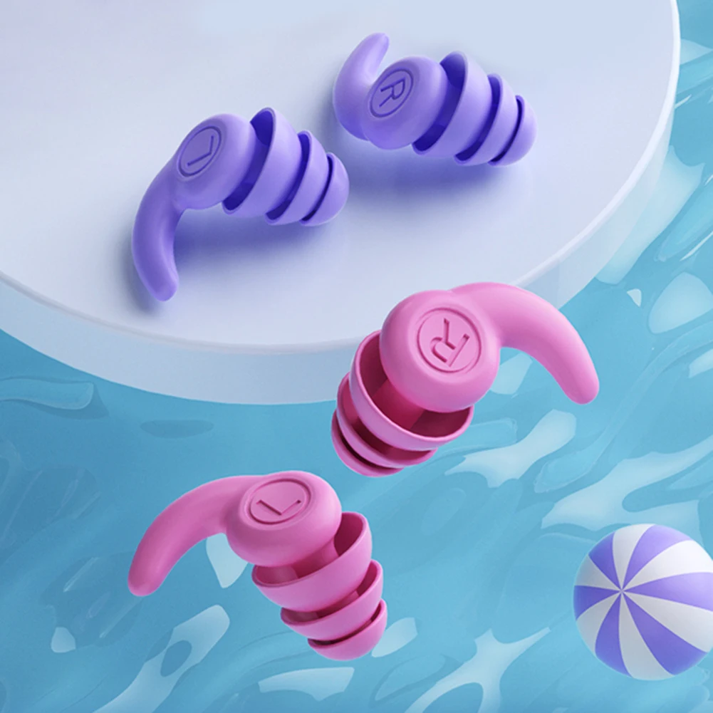 Swimming Silicone Ear Protector Three-Layer Noise-Reducing Earplugs Sound Insulation Cap Waterproof Washable for Children Adult