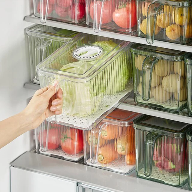 Fridge Organizer with Freshness Timer Lid, Stackable Refrigerator Organizer  Bins with Front Handle and Drain Tray, BPA-Free Clear Plastic Food Storage  Bins - China Fridge Storage Box and Fridge Storage Container price