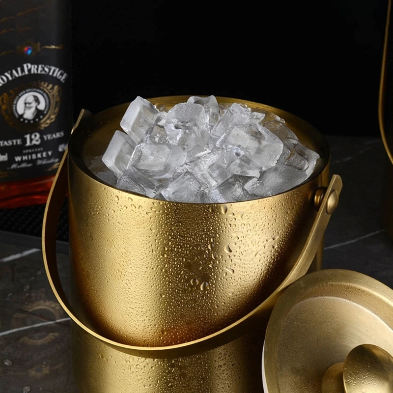 Double Wall Insulated Ice Bucket With Lid Stainless Steel Ice Bucket Wine Chiller Great for Home Bar Keep Cold & Dry