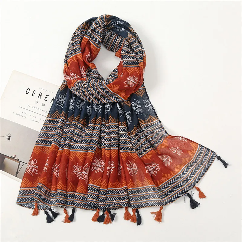 Weiche Dünne Schal Viskose Frauen Bohemian Design Print Tücher Wrap Weibliche Geometrische Decke Lange Bufandas Muslimischen Stola 2022 Mode – Detail 14