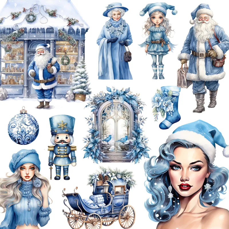 20Pcs/Pack Blue Christmas Sticker DIY Craft Scrapbooking Album Junk Journal Decorative Stickers