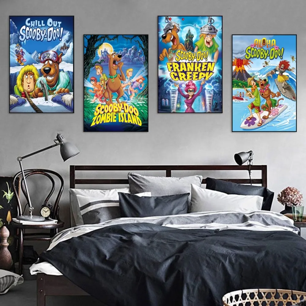 

S-Scooby-y Cartoon D-Doo Poster Self-adhesive Art Retro Kraft Paper Sticker DIY Room Bar Cafe Vintage Decorative Painting