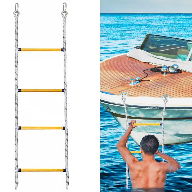 

Stainless Steel 4 Steps Climbing Ladder With 2 Hooks, 1.2m Portable Boat Ladder, Nylon Rope Lightweight Foldable For Canoe Kayak