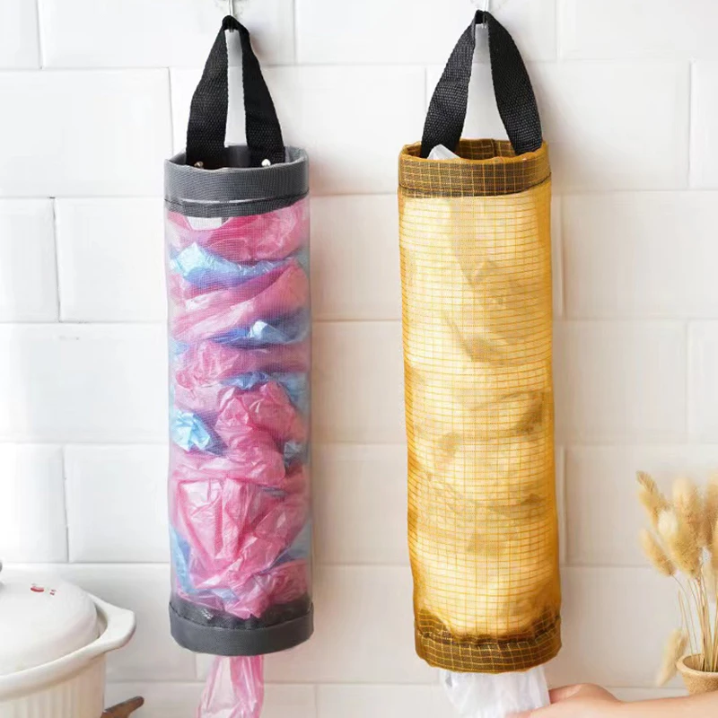 

No-Punch Grocery Bag Holder Wall Mount Plastic Bag Holder Dispenser Hanging Storage Trash Garbage Bag Kitchen Garbage Organizer