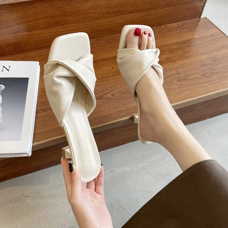 Pantoufles à Talons Hauts et Pieds de Rosée pour Femme, Chaussures Simples et Confortables, Décontractées, à la Mode, Été 2023