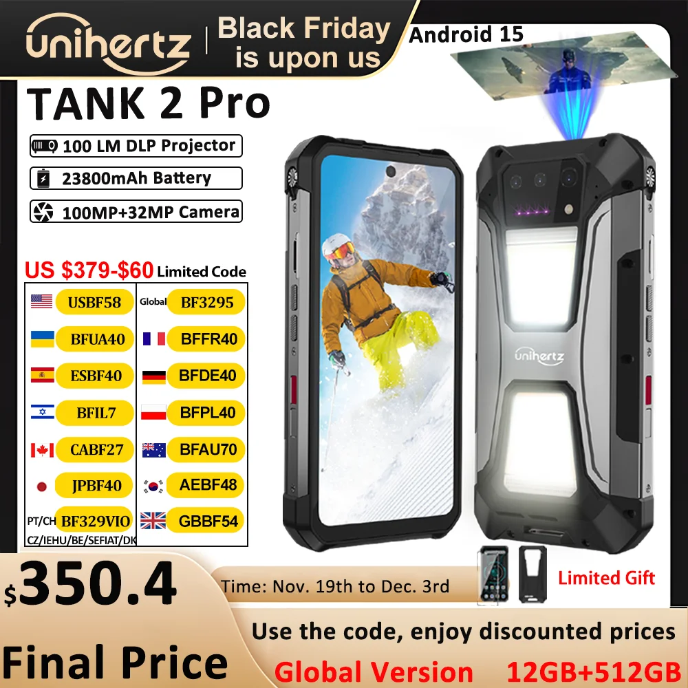 Unihertz 8849 tank 2 Pro rugged phone Android 14 24GB 512GB with 23800mAh battery superior projection 6.79 "FHD waterproof phone