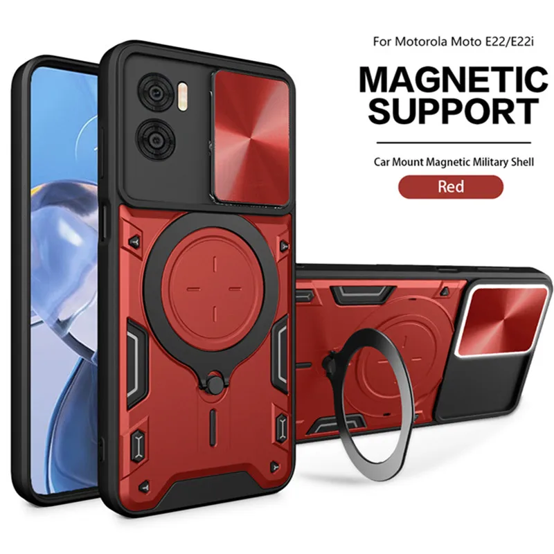 

Чехол для Moto E22i 4G, магнитное автомобильное кольцо, бронированная задняя крышка для Motorola Moto E22 2022 E 22i 22 4G, чехлы для телефонов с подставкой