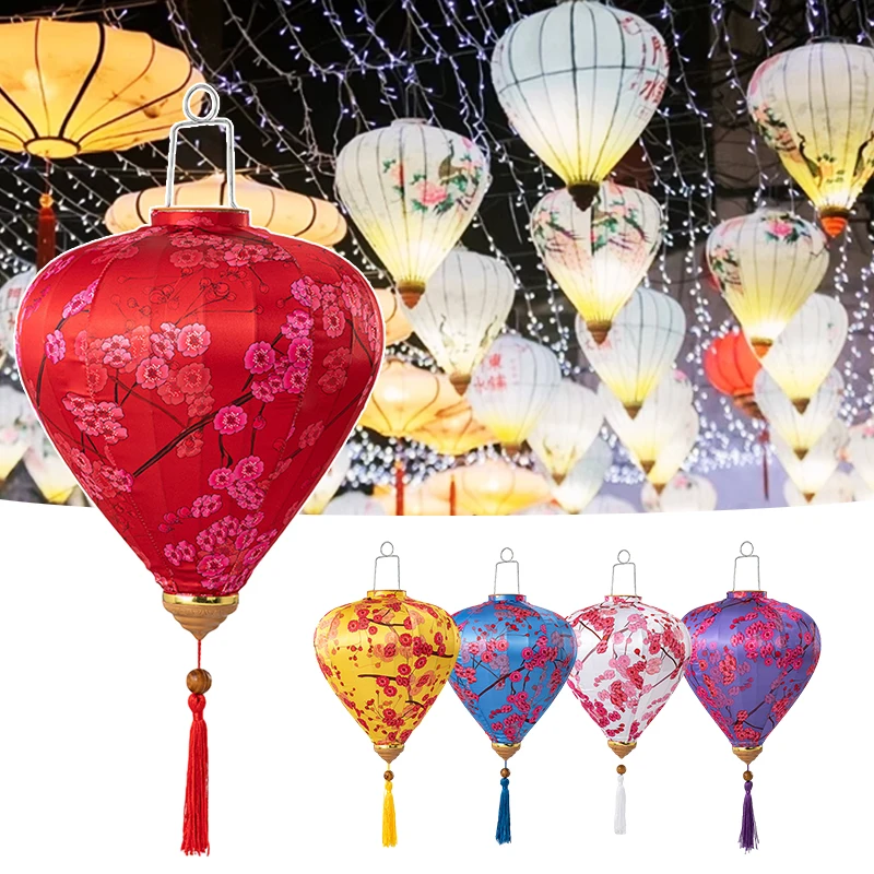 

Satin Silk Decor Lantern Plum Blossom Pattern Traditional Festival Hanging Lantern Outdoors Lanterns Spring Festival Lantern