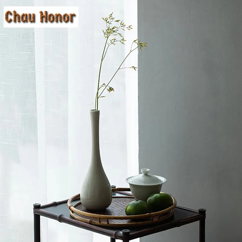 Hutian Kiln Shadow Jade Net Vase Flower Arrangement Household Kung Fu Tea Set Decoration Ceramic Zen Small Vase Guanyin Bottle