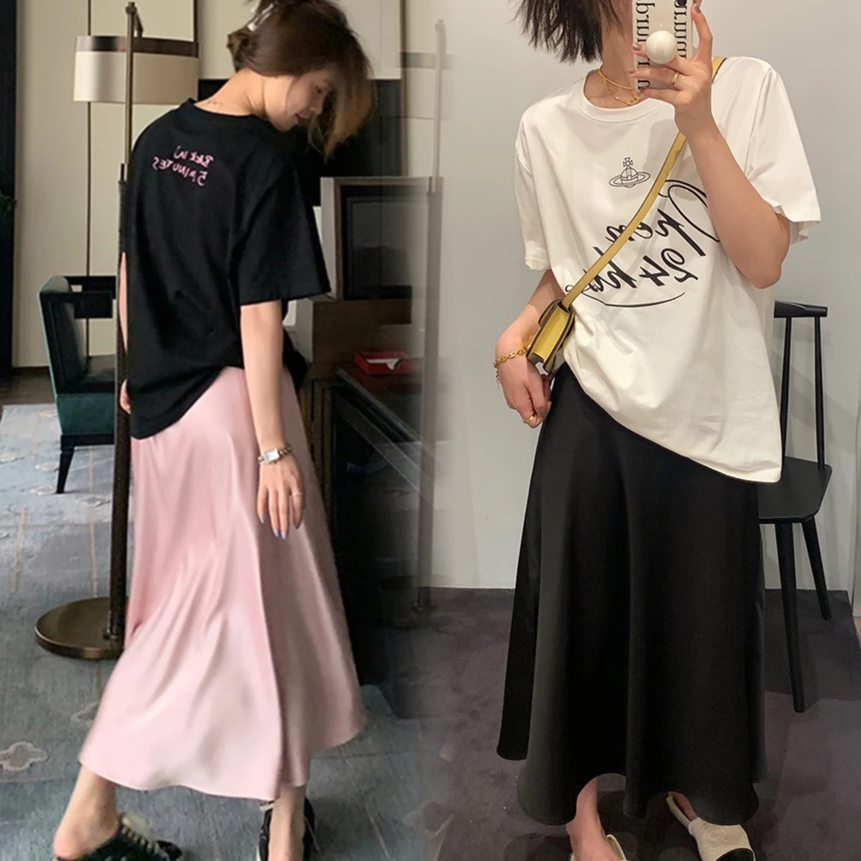 Summer Maternity Satin Skirt Side Split Fashion Pregnant Woman Belly Skirts Solid Color Long Loose Pregnancy Empired Skirt