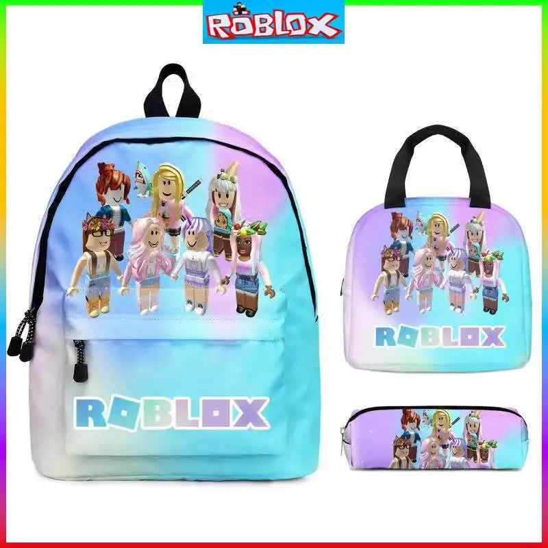 

A-SET Roblox Primary and Middle School Students Schoolbag Pencil Bag Meal Bag Boys Girls Anime Mochila Birthday Gift for Kids