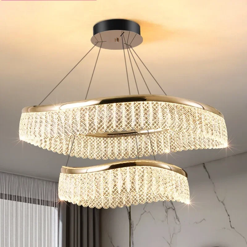 

Скандинавская Люстра для главной гостиной стандарта, роскошная круглая хрустальная лампа, простая современная высококлассная люстра с подвеской в виде коридора, спальни, столовой