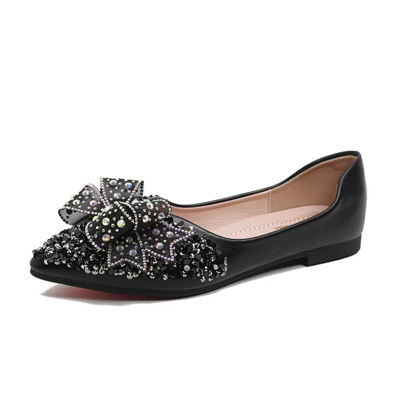 Women Flat Shoes New Pointed Toe Banquet Rhinestones Sequins