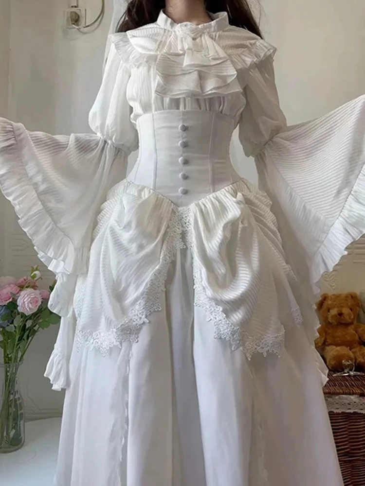 

Женский костюм с юбкой в готическом стиле, белая рубашка с рукавами «Лолита Ji» и юбка «рыбья кость»