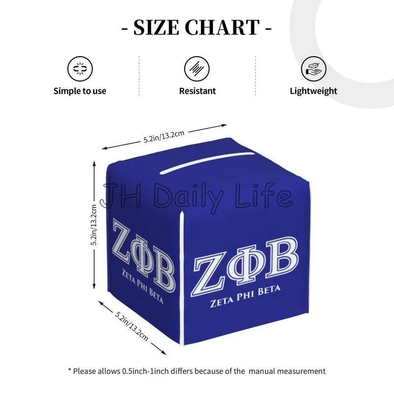 Zeta Phi Beta Print PU Leather Tissue Box Cover Square Decorative Tissue Holder for Living Room Bedroom Bathroom Home Office Car 3