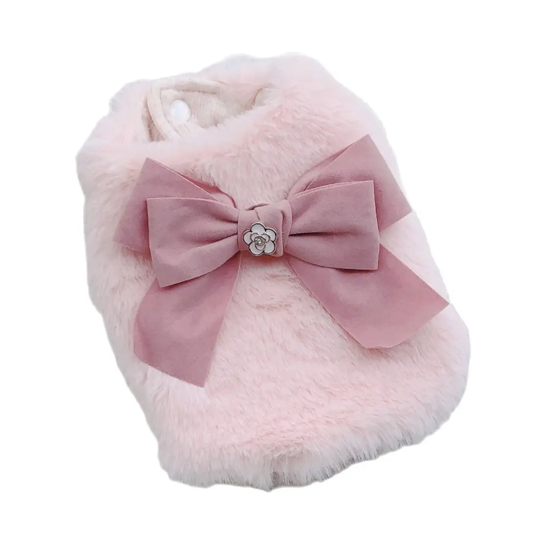 Dogs and Cats Dress Vest Faux Fur&Bow Design Pet Puppy Coat Jacket Winter Clothing Outfit