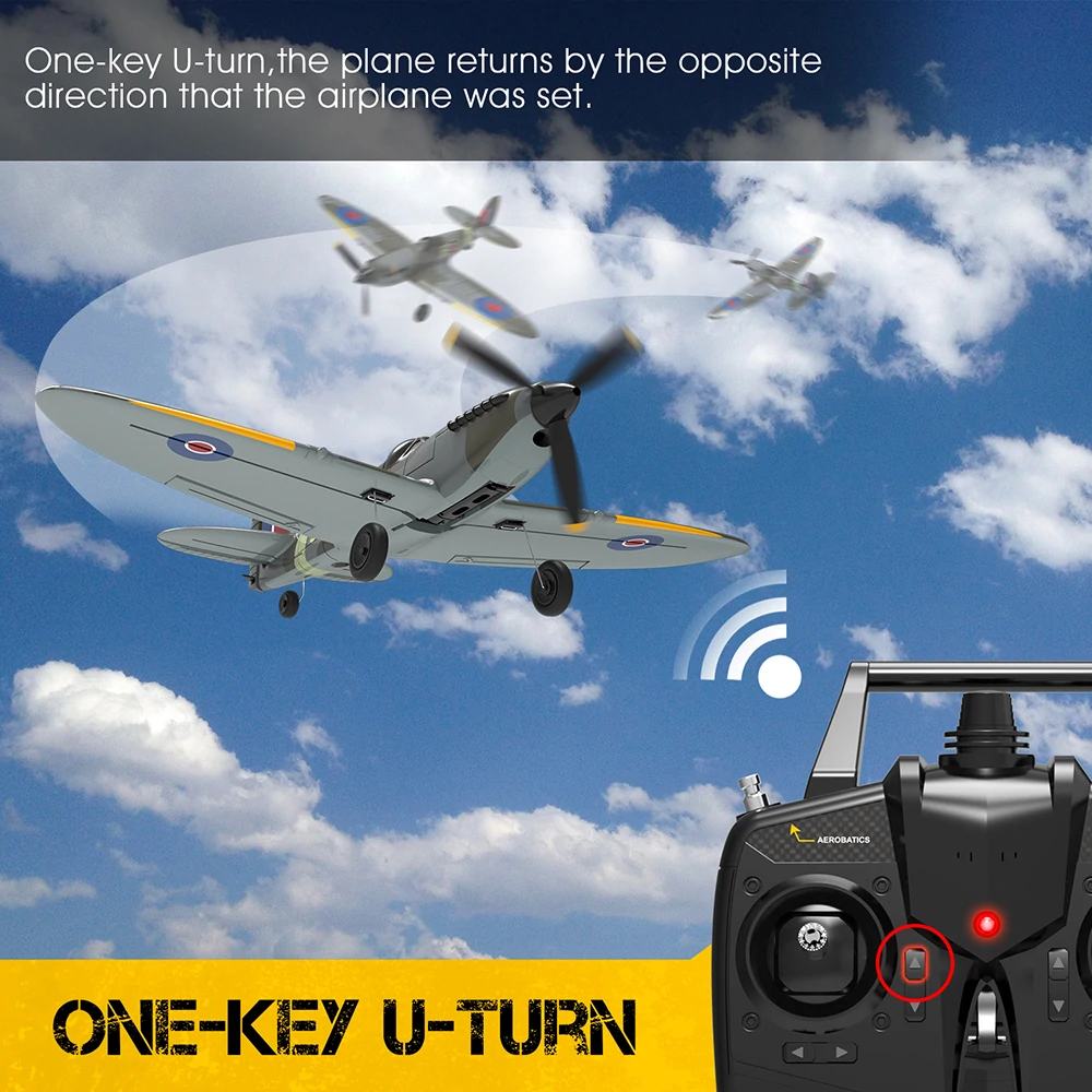 Eachine Spitfire V2 2.4GHz EPP 400mm Wingspan 6-Axis Gyro One-Key U-Turn Aerobatic Mini RC Airplane BNF/RTF Compatible DSM S-BUS Protocol for Trainer Beginner