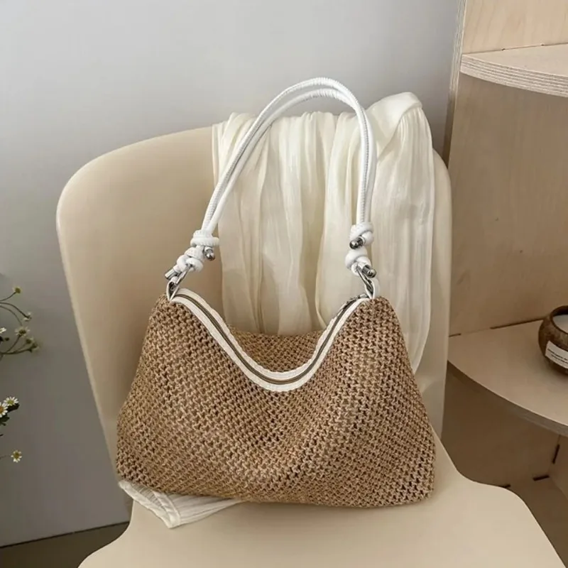 Boho Rattan Straw Bag Fashion Woven Large Capacity Handbag Handmade Braid Shoulder Bag for Women Summer Beach