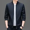 BROWON Brand 2024 Spring Autumn Formal Black Jacket Men Solid Color Knitted Baseball Collar Zipper Fly Cardigan Coat for Man 3
