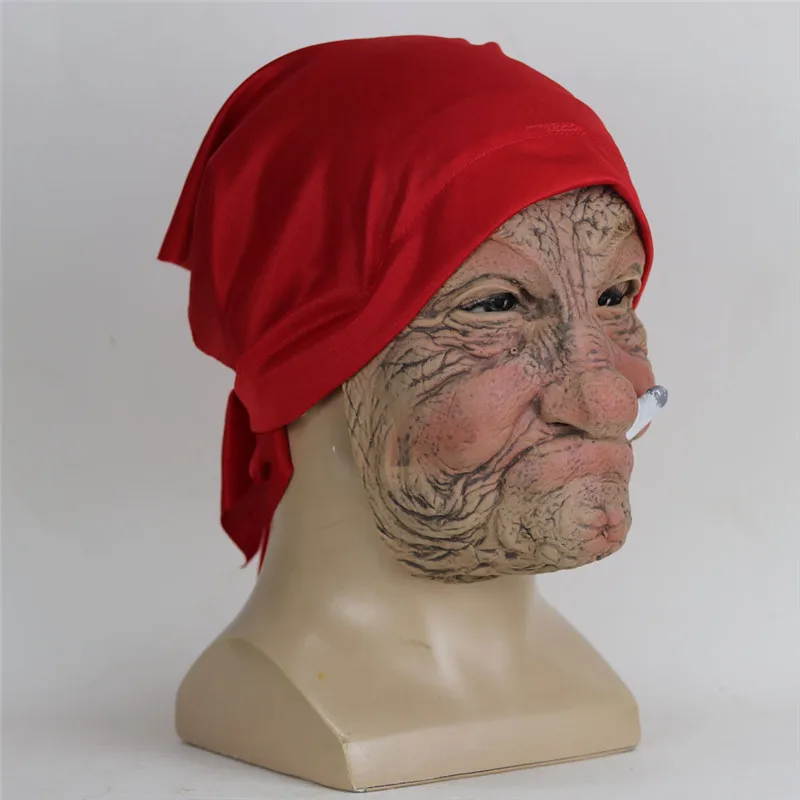 Smoke Grandma Realistic Old Women Face Mask Halloween Horrible Latex Mask Scary Full Head Creepy Wrinkle Face Cosplay Props face mask,3d face masks,halloween mask,party masks,horror mask