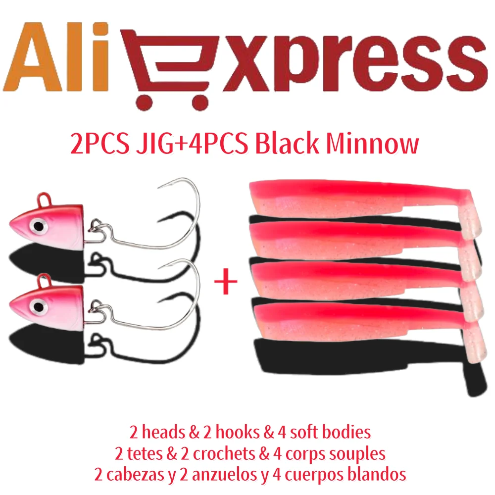 DIY 4PCS Black Minnow 2PCS Jig Kopf Künstliche Kombination Köder Easy Shiner Beliebte Pesca Lockt Für Barsch Lachs angelgerät