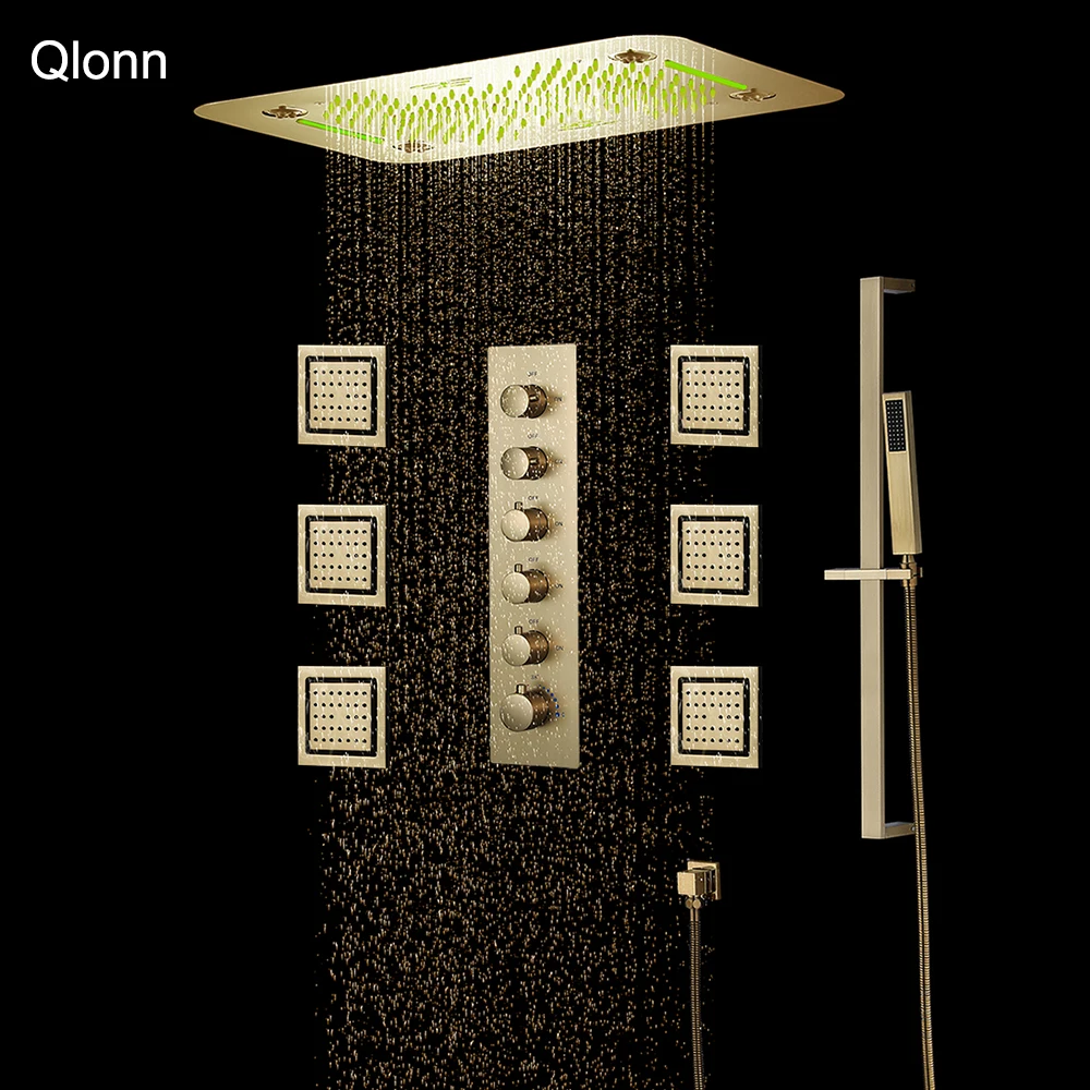 

Qlonn 22,8*14,9 дюймов, умная музыкальная фотолейка, душевая лейка, многофункциональная система «тропический душ», Набор смесителей для ванной комнаты, термостатический смеситель, латунь
