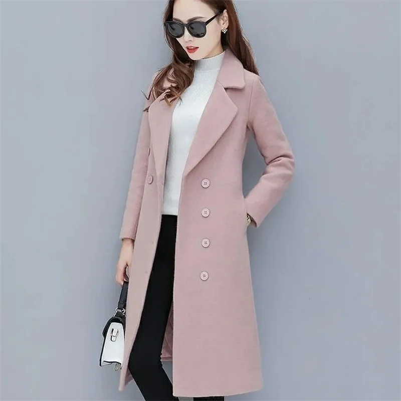 Female Woolen Coat Velvet 2023Women's Double-Breasted Woolen Coat Spring And Autumn Woolen Coat Fashion Suit Collar ThickTrench