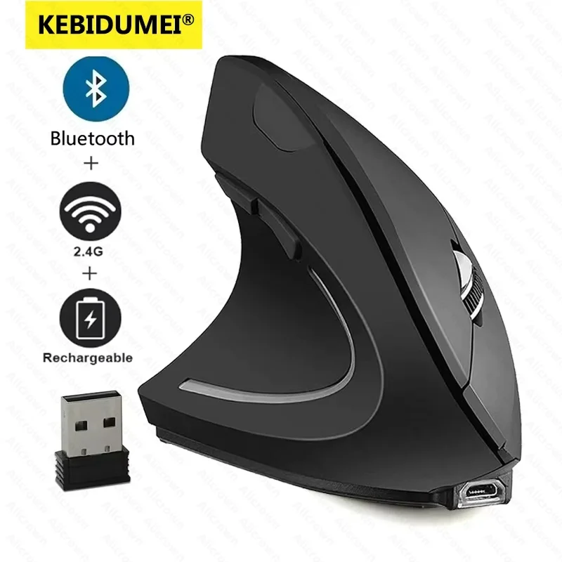 Dual-mode Vertical Mouse Bluetooth 5.0 Wireless 2.4G Mouse Rechargeable Mice Silent Mouse 1600DPI for Laptop PC Computer Desktop 1