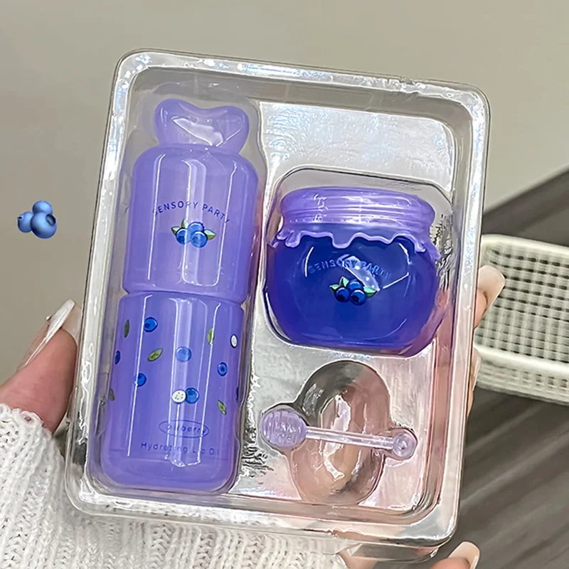 Strawberry Hydrating Lip Balm and Lip Oil Set Light Moisturizing Soothing Tender Lips for Relieve Dryness Care Set Makeup