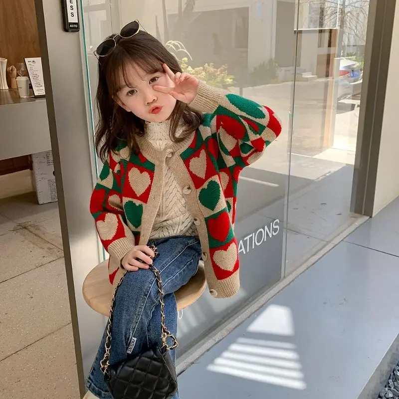 2025년 신상 한국 스타일 스타일리시 니트 가디건 코트 소녀용 가을 겨울