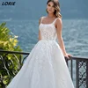 LORIE Side Slit Square Collar Lace Wedding Dresses Sleeveless Backless Appliques A-Line Bridal Gowns Vintage Boho Bride Dress 1