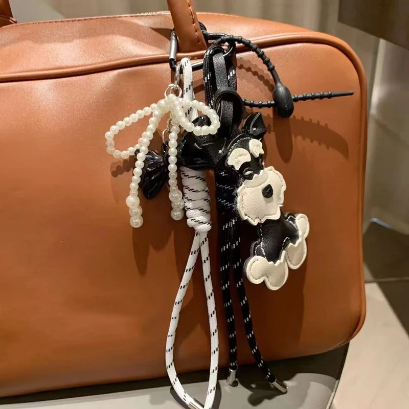 Cartoon PU Animal Key Chain Cute Schnauzer Keyring For Women PU Leather Dog Puppy Pendant Keychain Backpack Pendant Ornaments