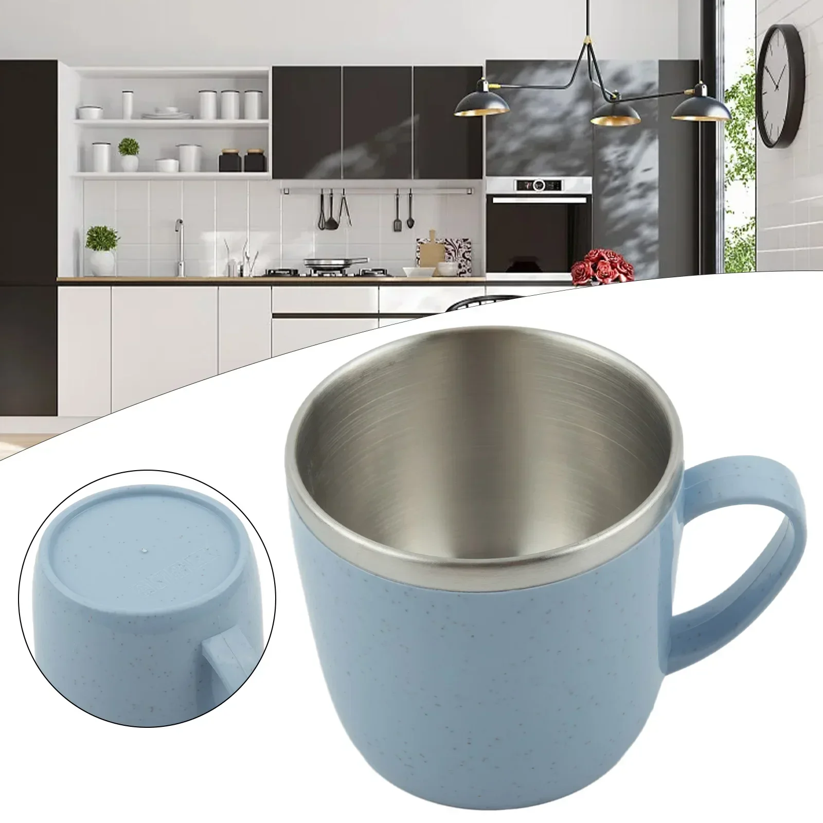 Taza de doble pared de acero inoxidable 304 + PP, tazas de té resistentes al calor, taza de bebida saludable, tazas de café antiquemaduras - Imagen 2