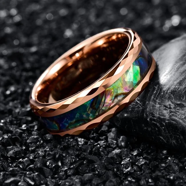 NUNCAD Hartmetall Ring 8MM Breite 2,3 MM Dicke Überzug Rose Gold Charge  Blume Eingelegten Abalone Shell Wolfram Stahl ring - AliExpress